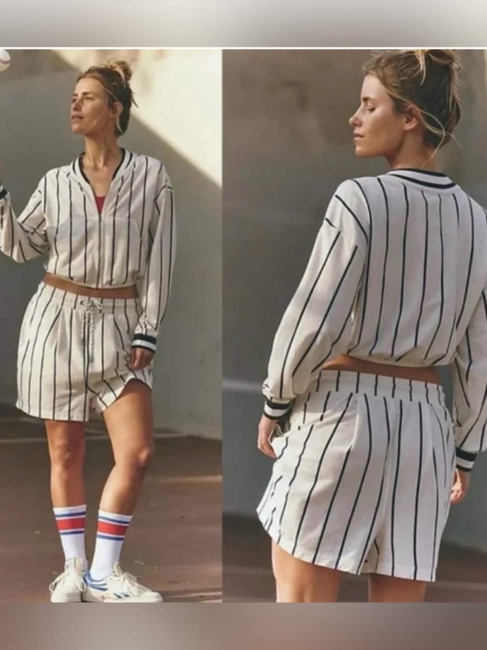 Free People Off Duty Shorts Set. Size Large. NWOT. Ivory & Navy Blue. R$128